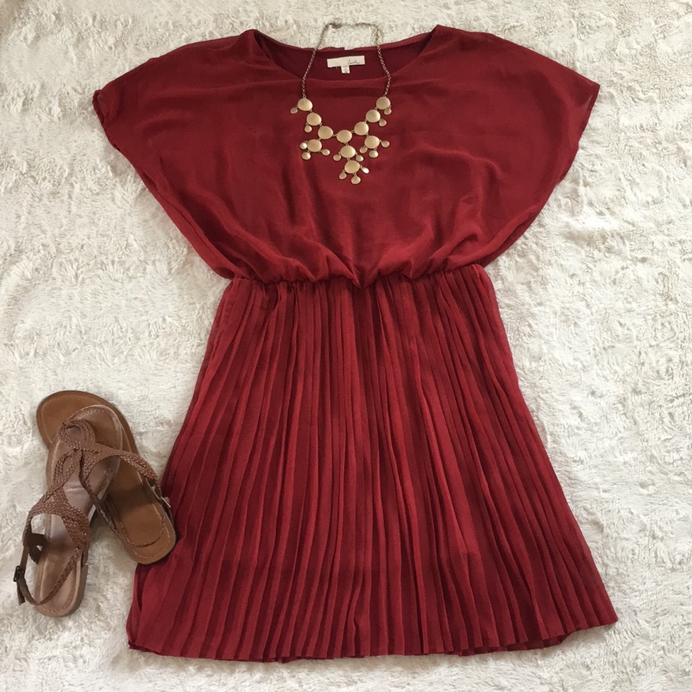 Lush dress Cotton tank sheer overlay dress red